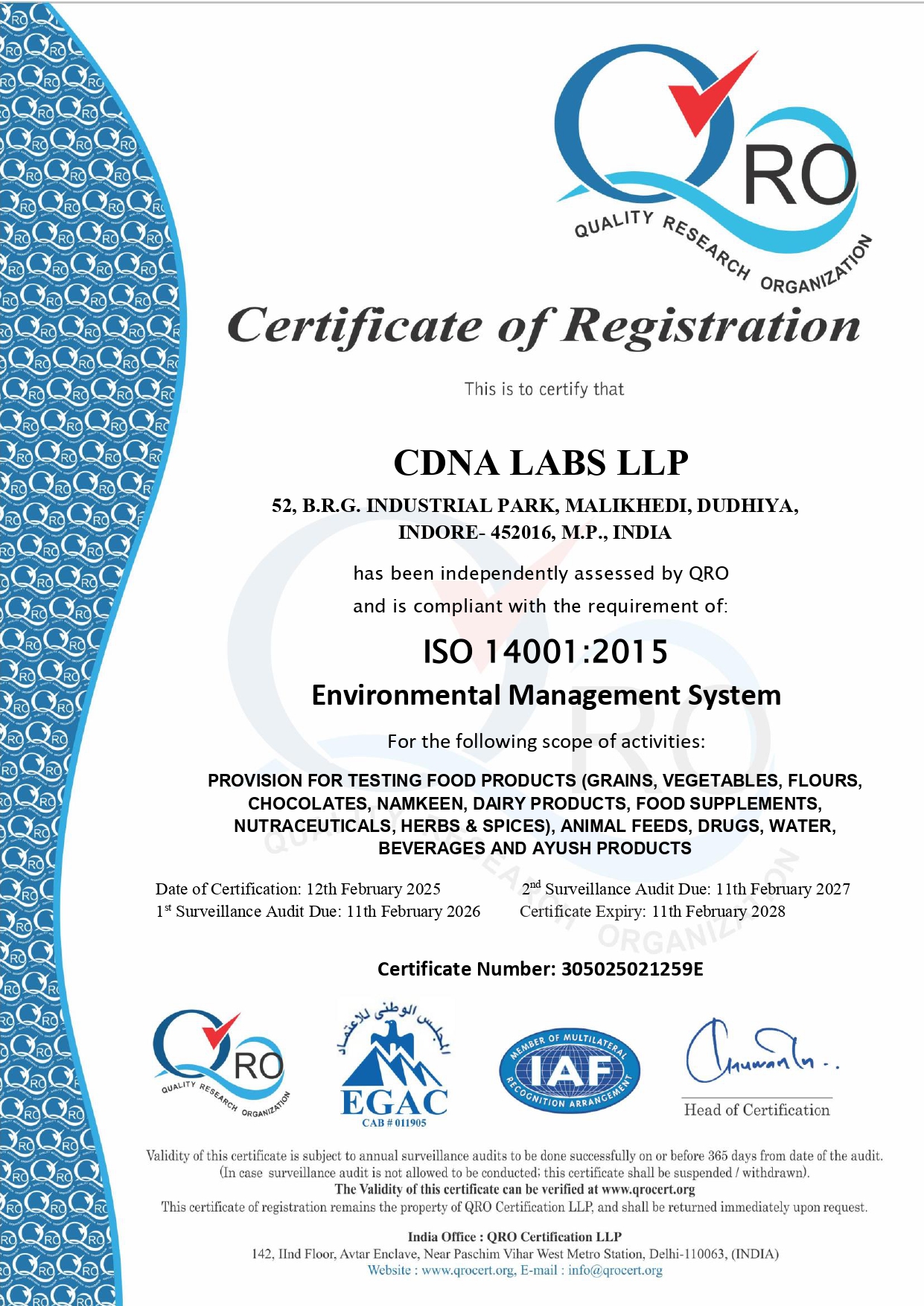 ENVIRONMENTAL MANAGEMENT SYSTEM CERTIFICATE ISO 14001 2015